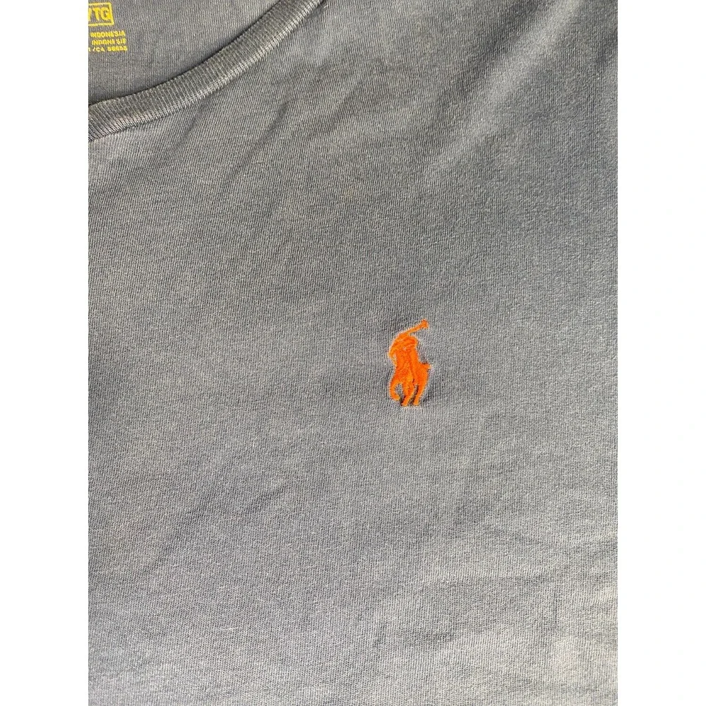 Polo Ralph Lauren Tee Shirt Mens XL Blue Solid Relaxed Fit Rib V Neck‎ Pony Logo